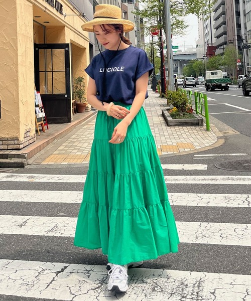 Doux archives（ドゥアルシーヴ）の「［ｗｅｂ限定］綿ローンティアードフレアスカート（スカート・レディース・オフホワイト/ブラック/グリーン/ブルー/オレンジ・FREE）」の17枚目の写真