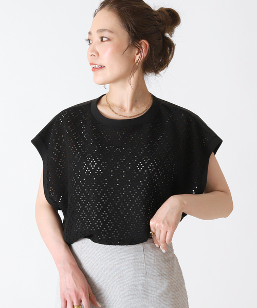 B.C STOCK(ベーセーストック)の「リングジャガードカットプルオーバー(Tシャツ/カットソー・レディース・ホワイト/ブラック/レッド・FREE)」の1枚目の写真