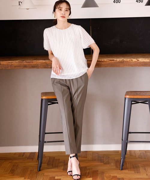 A/C DESIGN BY ALPHA CUBIC(エーシーデザインバイアルファキュービック)の「ストライプシフォンTブラウス(Tシャツ/カットソー・レディース・ブラック/ネイビー/オフホワイト・LL/M/L)」の7枚目の写真