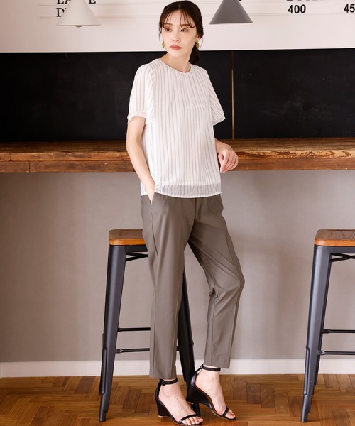 A/C DESIGN BY ALPHA CUBIC(エーシーデザインバイアルファキュービック)の「ストライプシフォンTブラウス(Tシャツ/カットソー・レディース・ブラック/ネイビー/オフホワイト・LL/M/L)」の8枚目の写真