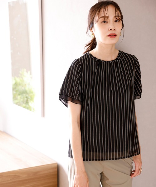 A/C DESIGN BY ALPHA CUBIC(エーシーデザインバイアルファキュービック)の「ストライプシフォンTブラウス(Tシャツ/カットソー・レディース・ブラック/ネイビー/オフホワイト・LL/M/L)」の9枚目の写真