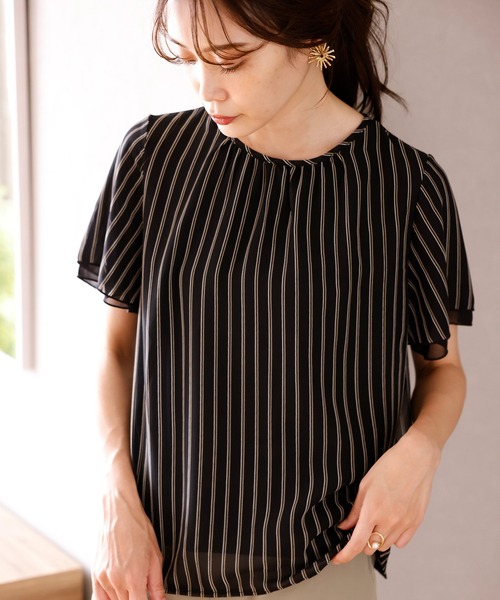 A/C DESIGN BY ALPHA CUBIC(エーシーデザインバイアルファキュービック)の「ストライプシフォンTブラウス(Tシャツ/カットソー・レディース・ブラック/ネイビー/オフホワイト・LL/M/L)」の10枚目の写真