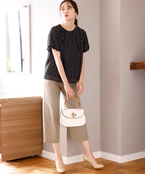 A/C DESIGN BY ALPHA CUBIC(エーシーデザインバイアルファキュービック)の「ストライプシフォンTブラウス(Tシャツ/カットソー・レディース・ブラック/ネイビー/オフホワイト・LL/M/L)」の12枚目の写真