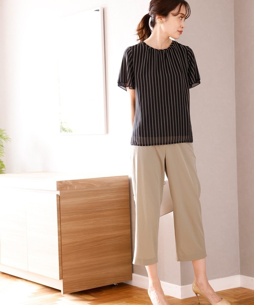 A/C DESIGN BY ALPHA CUBIC(エーシーデザインバイアルファキュービック)の「ストライプシフォンTブラウス(Tシャツ/カットソー・レディース・ブラック/ネイビー/オフホワイト・LL/M/L)」の13枚目の写真
