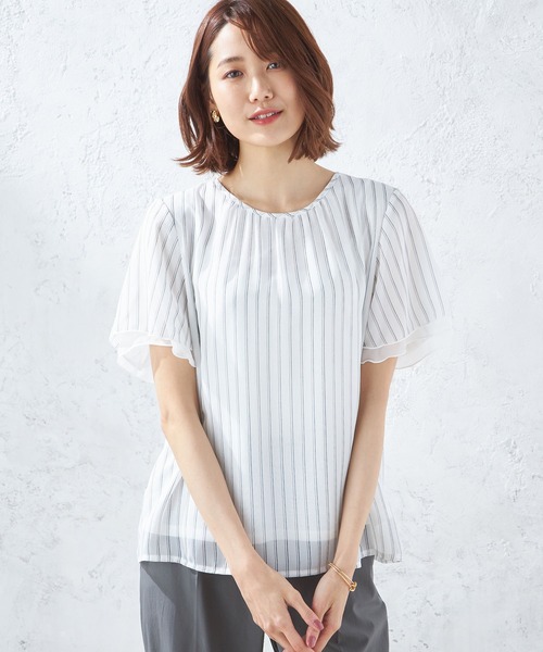 A/C DESIGN BY ALPHA CUBIC(エーシーデザインバイアルファキュービック)の「ストライプシフォンTブラウス(Tシャツ/カットソー・レディース・ブラック/ネイビー/オフホワイト・LL/M/L)」の15枚目の写真