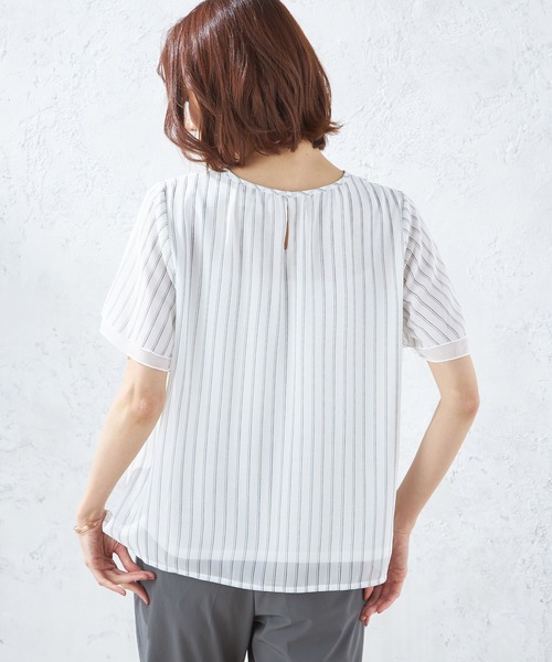 A/C DESIGN BY ALPHA CUBIC(エーシーデザインバイアルファキュービック)の「ストライプシフォンTブラウス(Tシャツ/カットソー・レディース・ブラック/ネイビー/オフホワイト・LL/M/L)」の17枚目の写真