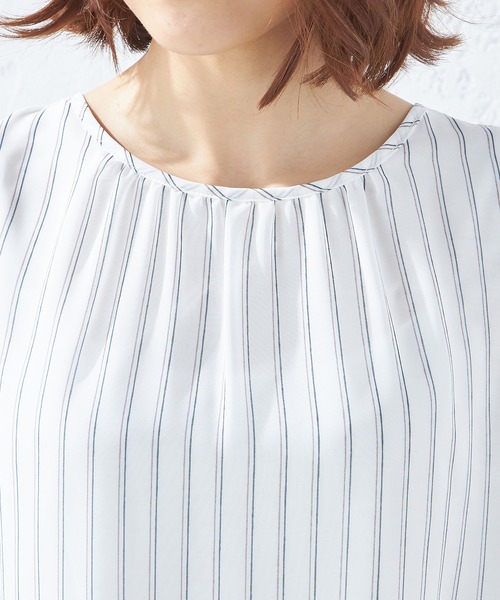 A/C DESIGN BY ALPHA CUBIC(エーシーデザインバイアルファキュービック)の「ストライプシフォンTブラウス(Tシャツ/カットソー・レディース・ブラック/ネイビー/オフホワイト・LL/M/L)」の18枚目の写真