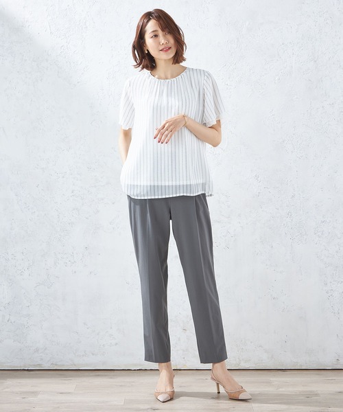 A/C DESIGN BY ALPHA CUBIC(エーシーデザインバイアルファキュービック)の「ストライプシフォンTブラウス(Tシャツ/カットソー・レディース・ブラック/ネイビー/オフホワイト・LL/M/L)」の14枚目の写真