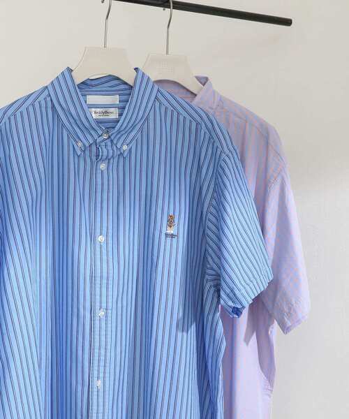 SENSE OF PLACE by URBAN RESEARCH(センスオブプレイスバイアーバンリサーチ)の「『別注』テディベアストライプシャツ B(シャツ/ブラウス・メンズ・オレンジ/ブルー・MEDIUM/LARGE)」の1枚目の写真