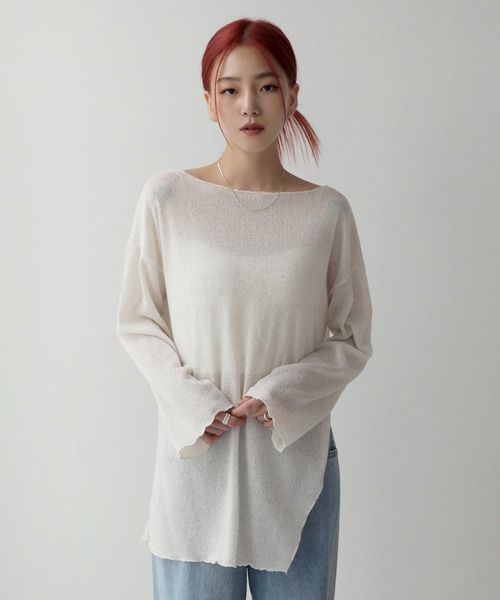 UNE MANSION(ユヌマンション)の「【NEWカラー登場!8色展開サマーニット】オーバーサイズシースルーサイドスリットサマーニット(ニット/セーター・レディース・ブラック/ベージュ/グリーン/アイボリー/チャコールグレー/スカイブルー/グレー/ピンク・FREE)」の17枚目の写真