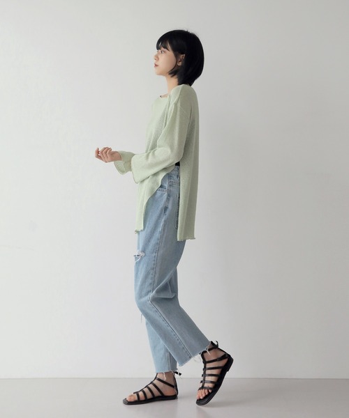 UNE MANSION(ユヌマンション)の「【NEWカラー登場!8色展開サマーニット】オーバーサイズシースルーサイドスリットサマーニット(ニット/セーター・レディース・ブラック/ベージュ/グリーン/アイボリー/チャコールグレー/スカイブルー/グレー/ピンク・FREE)」の15枚目の写真