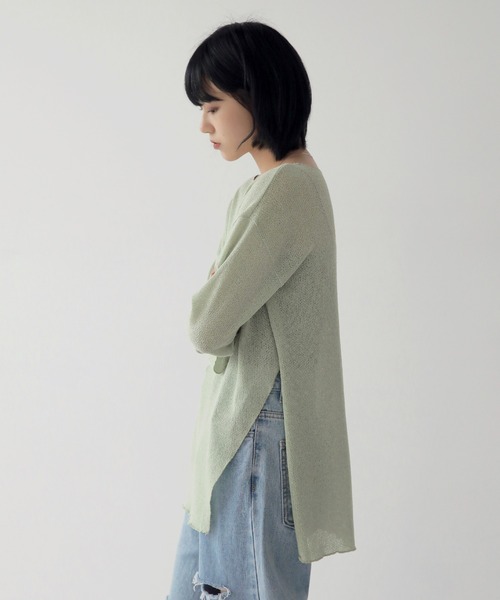 UNE MANSION(ユヌマンション)の「【NEWカラー登場!8色展開サマーニット】オーバーサイズシースルーサイドスリットサマーニット(ニット/セーター・レディース・ブラック/ベージュ/グリーン/アイボリー/チャコールグレー/スカイブルー/グレー/ピンク・FREE)」の19枚目の写真