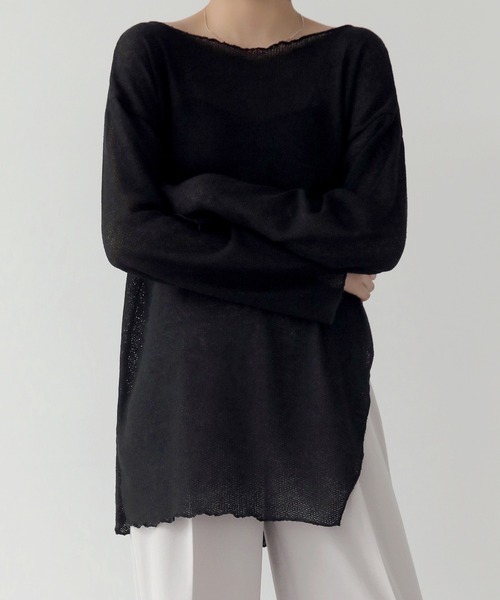 UNE MANSION(ユヌマンション)の「【NEWカラー登場!8色展開サマーニット】オーバーサイズシースルーサイドスリットサマーニット(ニット/セーター・レディース・ブラック/ベージュ/グリーン/アイボリー/チャコールグレー/スカイブルー/グレー/ピンク・FREE)」の20枚目の写真