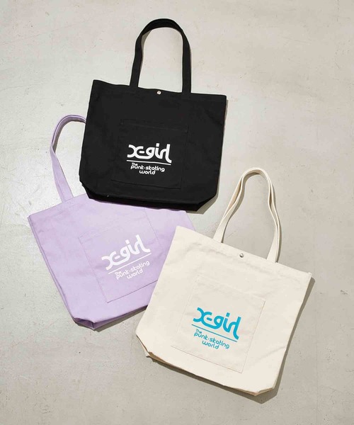X-girl（エックスガール）の「MILLS LOGO TOTE BAG（トートバッグ・レディース・ホワイト/ブラック/ライトパープル・ONE SIZE）」の21枚目の写真