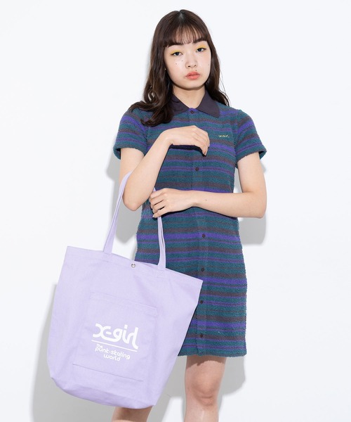X-girl（エックスガール）の「MILLS LOGO TOTE BAG（トートバッグ・レディース・ホワイト/ブラック/ライトパープル・ONE SIZE）」の22枚目の写真