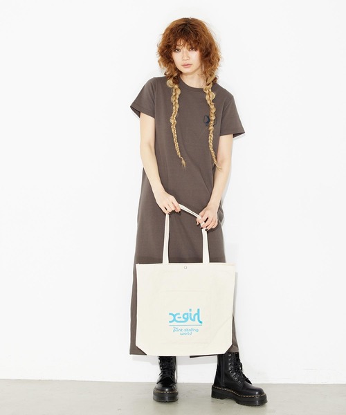 X-girl（エックスガール）の「MILLS LOGO TOTE BAG（トートバッグ・レディース・ホワイト/ブラック/ライトパープル・ONE SIZE）」の8枚目の写真