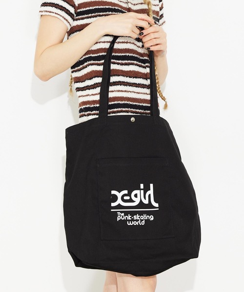 X-girl（エックスガール）の「MILLS LOGO TOTE BAG（トートバッグ・レディース・ホワイト/ブラック/ライトパープル・ONE SIZE）」の5枚目の写真