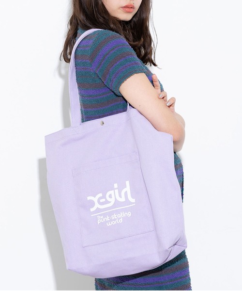 X-girl（エックスガール）の「MILLS LOGO TOTE BAG（トートバッグ・レディース・ホワイト/ブラック/ライトパープル・ONE SIZE）」の4枚目の写真