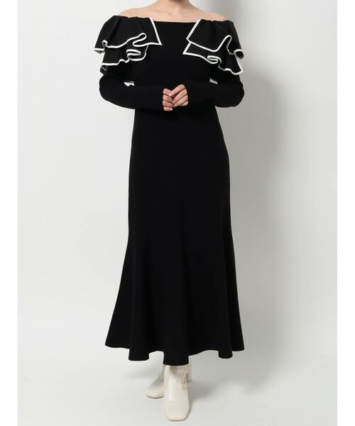 MERCURYDUO（マーキュリーデュオ）の「ラッフルドッキングマーメイドニットワンピース（ワンピース・レディース・ブラック/ベージュ/アイボリー・SMALL/MEDIUM）」の3枚目の写真