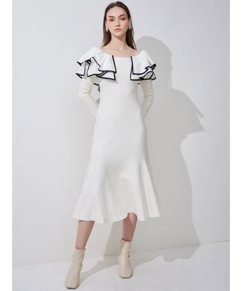 MERCURYDUO（マーキュリーデュオ）の「ラッフルドッキングマーメイドニットワンピース（ワンピース・レディース・ブラック/ベージュ/アイボリー・SMALL/MEDIUM）」の6枚目の写真