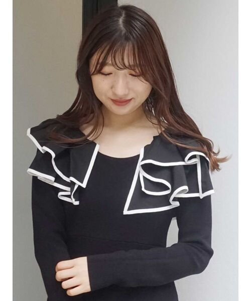 MERCURYDUO（マーキュリーデュオ）の「ラッフルドッキングマーメイドニットワンピース（ワンピース・レディース・ブラック/ベージュ/アイボリー・SMALL/MEDIUM）」の7枚目の写真