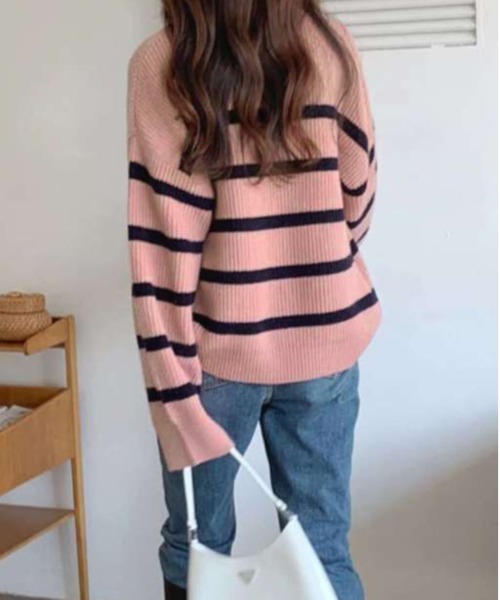 AMELY（エミリー）の「ボーダールーズニットトップス（ニット/セーター・レディース・ホワイト/ブラック/ピンク・フリー/M/L）」の14枚目の写真