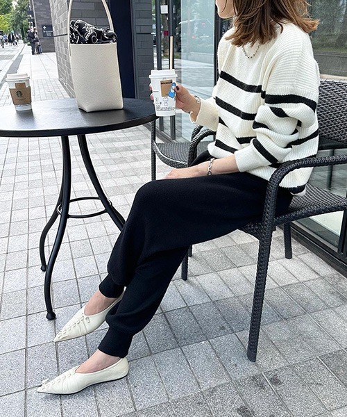 AMELY（エミリー）の「ボーダールーズニットトップス（ニット/セーター・レディース・ホワイト/ブラック/ピンク・フリー/M/L）」の22枚目の写真