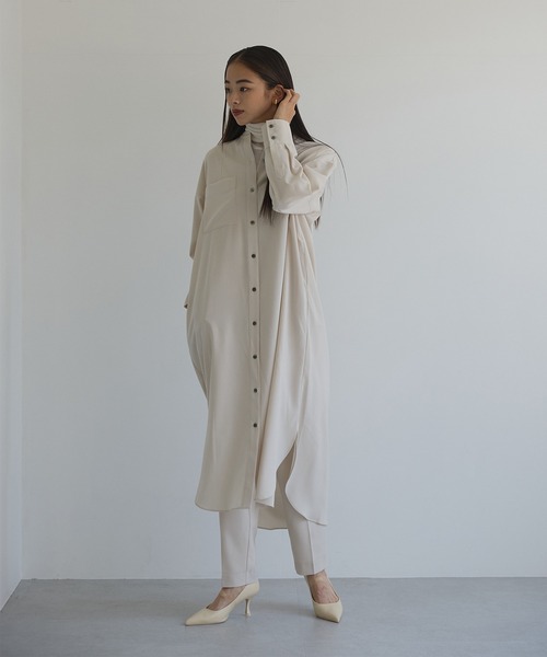 N.O.R.C by the line（ノークバイザライン）の「バンドカラーシャツワンピース（シャツワンピース・レディース・チャコール/ブラウン/ベージュ・S/M）」の3枚目の写真