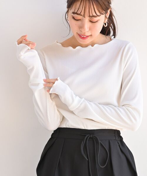 rps（アールピーエス）の「プリーツリブプルオーバー（Tシャツ/カットソー・レディース・ブラック/ブラウン/オフホワイト/アイボリー/マスタード/ブルー/ホワイト系その他2/ライトグレー・フリー）」の3枚目の写真