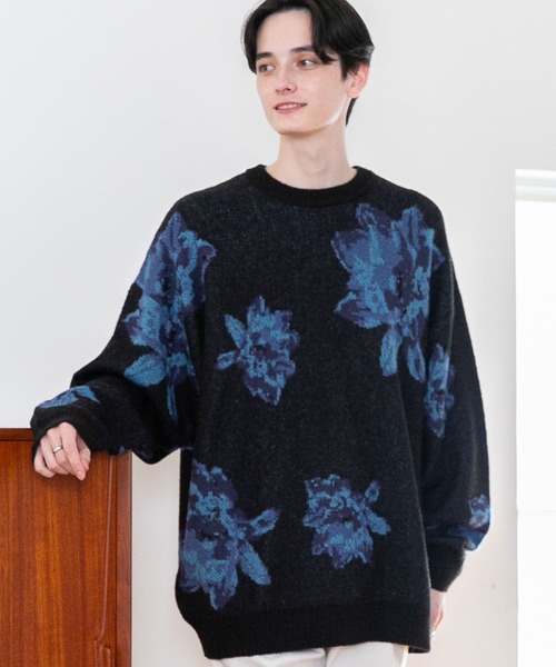 RAGEBLUE(レイジブルー)の「モヘヤフラワー柄ジャガードニットクルー(ニット/セーター・メンズ・ブラック/グレー/ブルー・MEDIUM/LARGE)」の19枚目の写真