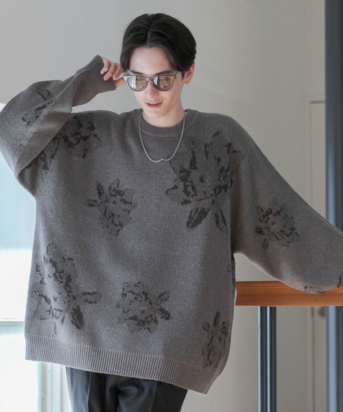 RAGEBLUE(レイジブルー)の「モヘヤフラワー柄ジャガードニットクルー(ニット/セーター・メンズ・ブラック/グレー/ブルー・MEDIUM/LARGE)」の22枚目の写真