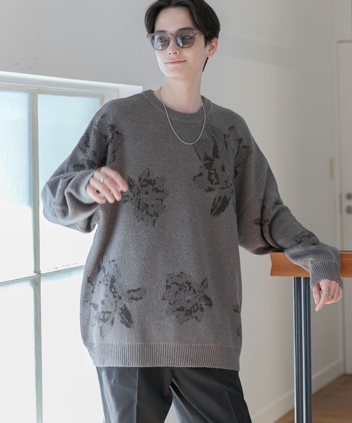 RAGEBLUE(レイジブルー)の「モヘヤフラワー柄ジャガードニットクルー(ニット/セーター・メンズ・ブラック/グレー/ブルー・MEDIUM/LARGE)」の15枚目の写真