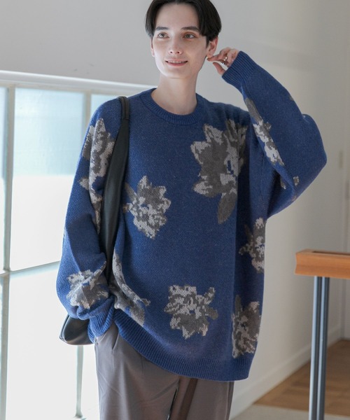 RAGEBLUE(レイジブルー)の「モヘヤフラワー柄ジャガードニットクルー(ニット/セーター・メンズ・ブラック/グレー/ブルー・MEDIUM/LARGE)」の13枚目の写真