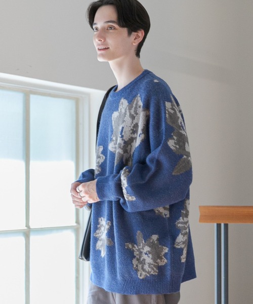 RAGEBLUE(レイジブルー)の「モヘヤフラワー柄ジャガードニットクルー(ニット/セーター・メンズ・ブラック/グレー/ブルー・MEDIUM/LARGE)」の11枚目の写真