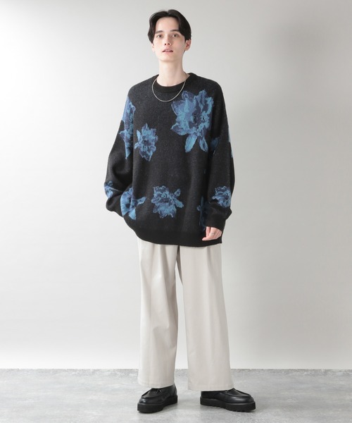 RAGEBLUE(レイジブルー)の「モヘヤフラワー柄ジャガードニットクルー(ニット/セーター・メンズ・ブラック/グレー/ブルー・MEDIUM/LARGE)」の5枚目の写真