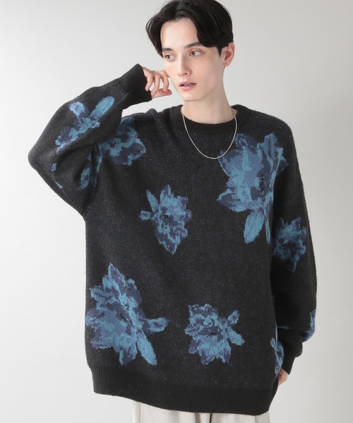RAGEBLUE(レイジブルー)の「モヘヤフラワー柄ジャガードニットクルー(ニット/セーター・メンズ・ブラック/グレー/ブルー・MEDIUM/LARGE)」の7枚目の写真
