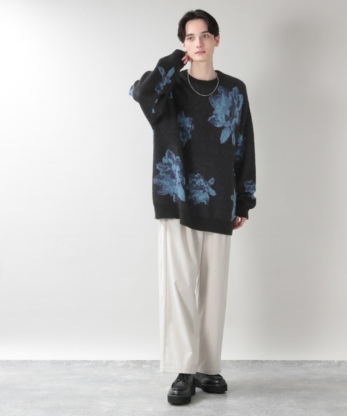 RAGEBLUE(レイジブルー)の「モヘヤフラワー柄ジャガードニットクルー(ニット/セーター・メンズ・ブラック/グレー/ブルー・MEDIUM/LARGE)」の4枚目の写真