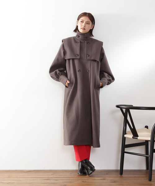 N.（N. Natural Beauty Basic）（エヌエヌナチュラルビューティーベーシック）の「【S Size Line】◆ケープ付スタンドコート（ステンカラーコート・レディース・ダークブラウン/ラベンダー/オフホワイト・SMALL/MEDIUM）」の9枚目の写真