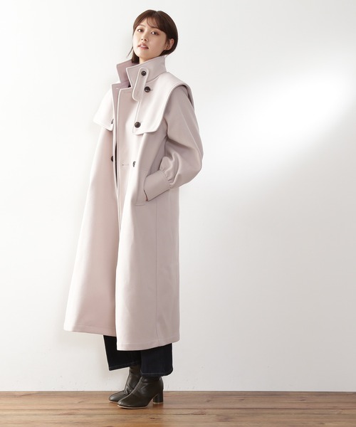 N.（N. Natural Beauty Basic）（エヌエヌナチュラルビューティーベーシック）の「【S Size Line】◆ケープ付スタンドコート（ステンカラーコート・レディース・ダークブラウン/ラベンダー/オフホワイト・SMALL/MEDIUM）」の4枚目の写真