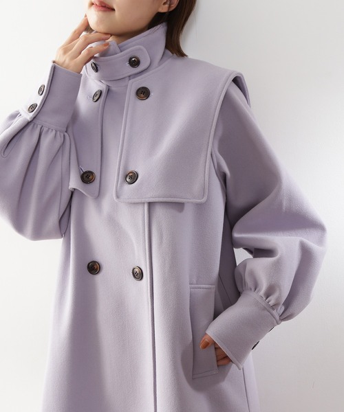 N.（N. Natural Beauty Basic）（エヌエヌナチュラルビューティーベーシック）の「【S Size Line】◆ケープ付スタンドコート（ステンカラーコート・レディース・ダークブラウン/ラベンダー/オフホワイト・SMALL/MEDIUM）」の5枚目の写真