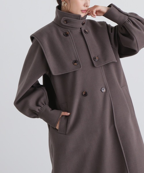 N.（N. Natural Beauty Basic）（エヌエヌナチュラルビューティーベーシック）の「【S Size Line】◆ケープ付スタンドコート（ステンカラーコート・レディース・ダークブラウン/ラベンダー/オフホワイト・SMALL/MEDIUM）」の14枚目の写真