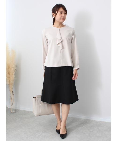 fleur by mint breeze(フルールバイミントブリーズ)の「【M~5L 大きいサイズ】ウール調 ツイル セットアップ スカート(スカート・レディース・ブラック/ベージュ・M/5L/4L/LL/L/3L)」の5枚目の写真
