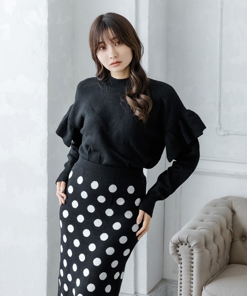 Julia Boutique（ジュリアブティック）の「ドット柄タイトニットスカート/22626（スカート・レディース・ブラック/グレー/アイボリー・ONE）」の8枚目の写真