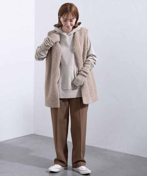 B.C STOCK（ベーセーストック）の「ニットロンググローブ（アームカバー・レディース・チャコールグレー/ベージュ/ネイビー・FREE）」の8枚目の写真