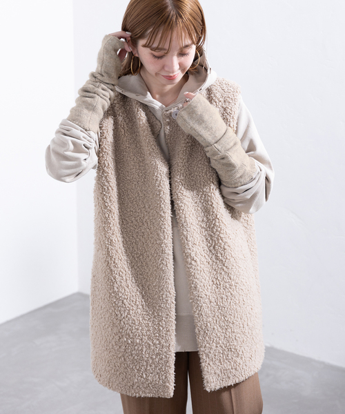 B.C STOCK（ベーセーストック）の「ニットロンググローブ（アームカバー・レディース・チャコールグレー/ベージュ/ネイビー・FREE）」の9枚目の写真