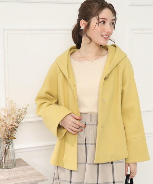 【高見え！定番優秀コート】ふんわりなめらかフードライクショートコート