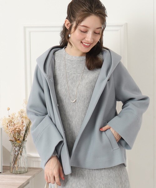 【高見え！定番優秀コート】ふんわりなめらかフードライクショートコート