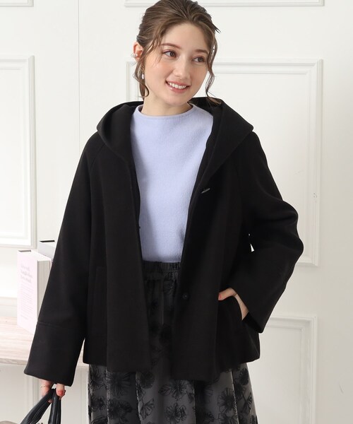 【高見え！定番優秀コート】ふんわりなめらかフードライクショートコート