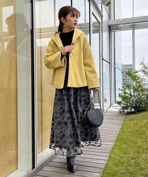 couture broochフェイクファー切替コート 軽くて柔らか・通勤にも】フェイクファー切替コート（ノーカラー