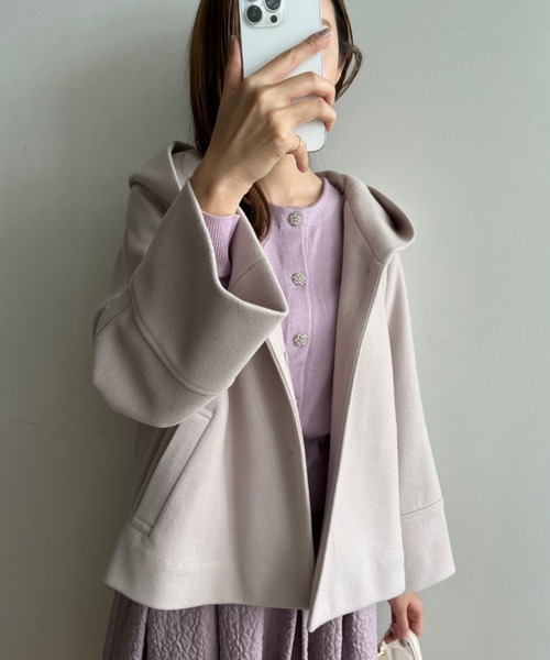 【高見え！定番優秀コート】ふんわりなめらかフードライクショートコート